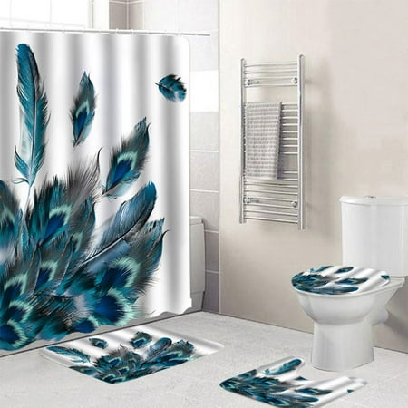 Waterproof Bathroom Shower Curtain 3PCS Bathroom Bath Mat Set Toilet Seat Cover